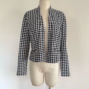 Roz & Ali Black White Houndstooth Open Front Blazer Jacket XL